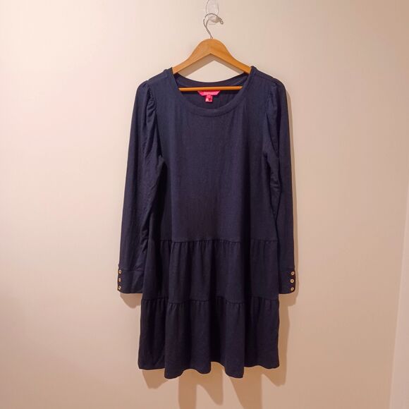 Lilly Pulitzer Arlette Swing Jersey Dress Long Sleeve Tiered Onyx Black Size XL - Picture 2 of 8